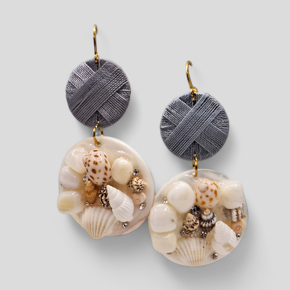 Boucles d'oreilles pendantes en fil de coquillages marins