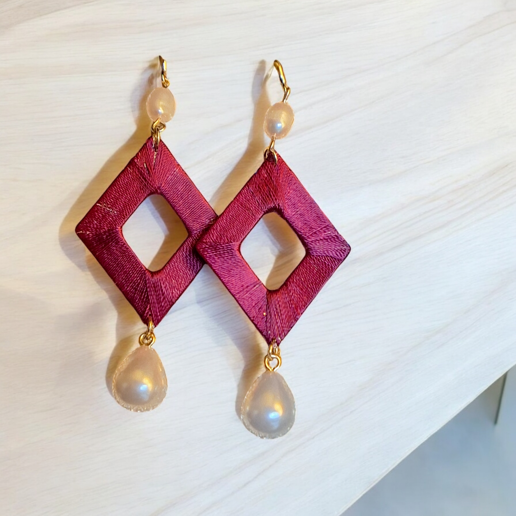 Pearl drop thread earrings